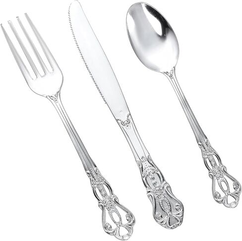 Joyido 90 Pieces Gold Plastic Silverware - Heavy Duty Gold Disposable Utensils - Fancy Plastic Cutlery Set Includes 30 Forks, 30 Spoons, 30 Knives for Dinner Parties Weddings in Saudi Arabia