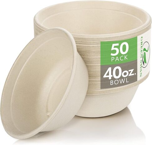 Green Swan Disposable Paper Bowls, 12 Oz [100 Pack] Large Bowl-100% Compostable, Biodegradable, Eco-Friendly Natural Colour Bowls - Convenient for Daily Use for Salad, Hot Soup, and Pasta in Saudi Arabia