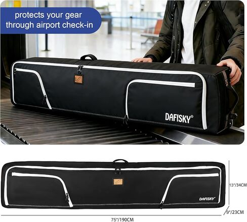 DAFISKY Ski Bags for Air Travel - Ski Bag with Wheels Fit Single Snowboard or Double Skis up to 175 or 190 cm All-Round Padded Protection for Boots, Helmet, Ski Gear in Saudi Arabia
