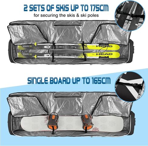DAFISKY Ski Bags for Air Travel - Ski Bag with Wheels Fit Single Snowboard or Double Skis up to 175 or 190 cm All-Round Padded Protection for Boots, Helmet, Ski Gear in Saudi Arabia