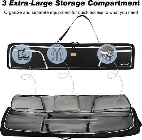 DAFISKY Ski Bags for Air Travel - Ski Bag with Wheels Fit Single Snowboard or Double Skis up to 175 or 190 cm All-Round Padded Protection for Boots, Helmet, Ski Gear in Saudi Arabia