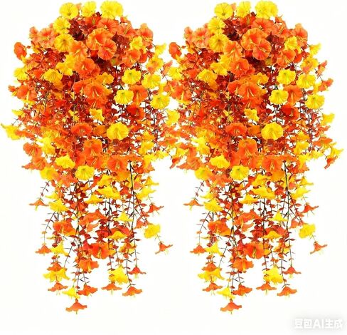 AirSun Artificial Morning Glory Flower Vines, 2pcs 15Feet Hanging Plants Silk Garland Fake Green Plant Home Garden Wall Fence Indoor Outdoor Wedding Birthday Decor in Kuwait