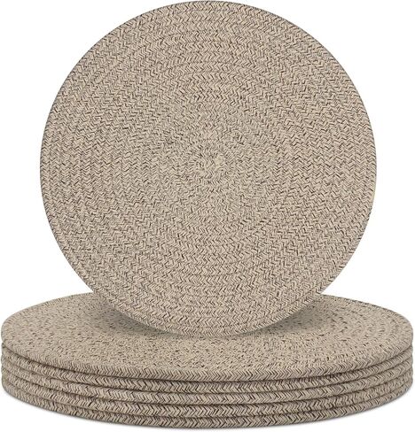 Round Placemats Set of 6, Cotton Rope Woven Table Mats, Hot Pads for Kitchen, Non Slip Heat Resistant Place Mats, 13 Inches Braided Placemat for Farmhouse Decor and Kitchen Table Decor (Brown) in Saudi Arabia