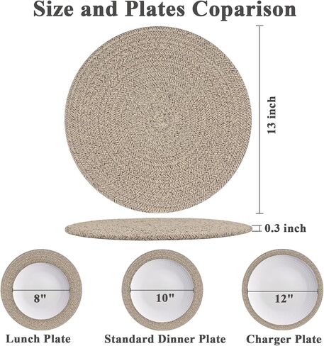 Round Placemats Set of 6, Cotton Rope Woven Table Mats, Hot Pads for Kitchen, Non Slip Heat Resistant Place Mats, 13 Inches Braided Placemat for Farmhouse Decor and Kitchen Table Decor (Brown) in Saudi Arabia