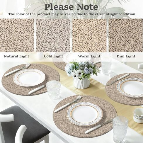Round Placemats Set of 6, Cotton Rope Woven Table Mats, Hot Pads for Kitchen, Non Slip Heat Resistant Place Mats, 13 Inches Braided Placemat for Farmhouse Decor and Kitchen Table Decor (Brown) in Saudi Arabia