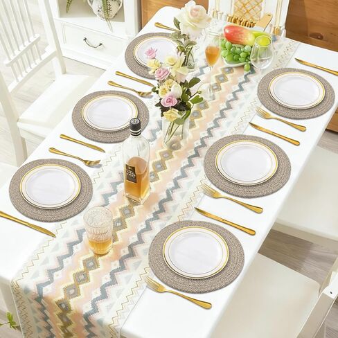 Round Placemats Set of 6, Cotton Rope Woven Table Mats, Hot Pads for Kitchen, Non Slip Heat Resistant Place Mats, 13 Inches Braided Placemat for Farmhouse Decor and Kitchen Table Decor (Brown) in Saudi Arabia