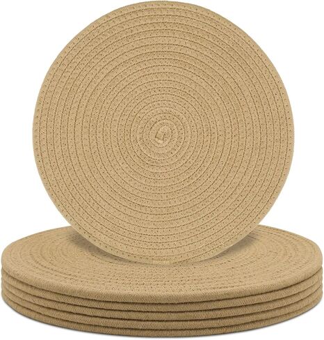 Round Placemats Set of 6, Cotton Rope Woven Table Mats, Hot Pads for Kitchen, Non Slip Heat Resistant Place Mats, 13 Inches Braided Placemat for Farmhouse Decor and Kitchen Table Decor (Brown) in Saudi Arabia