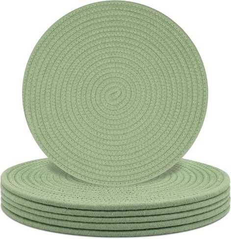 Round Placemats Set of 6, Cotton Rope Woven Table Mats, Hot Pads for Kitchen, Non Slip Heat Resistant Place Mats, 13 Inches Braided Placemat for Farmhouse Decor and Kitchen Table Decor (Brown) in Saudi Arabia