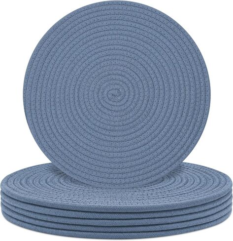 Round Placemats Set of 6, Cotton Rope Woven Table Mats, Hot Pads for Kitchen, Non Slip Heat Resistant Place Mats, 13 Inches Braided Placemat for Farmhouse Decor and Kitchen Table Decor (Brown) in Saudi Arabia
