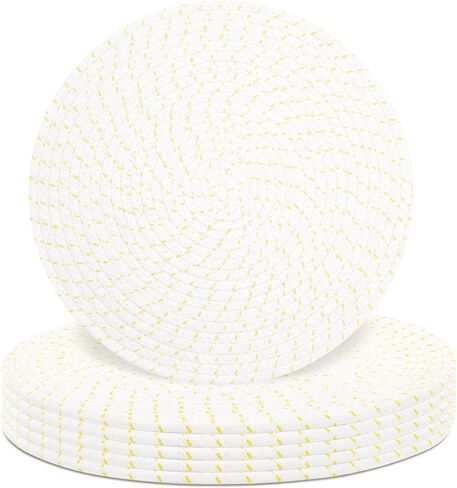 Round Placemats Set of 6, Cotton Rope Woven Table Mats, Hot Pads for Kitchen, Non Slip Heat Resistant Place Mats, 13 Inches Braided Placemat for Farmhouse Decor and Kitchen Table Decor (Brown) in Saudi Arabia