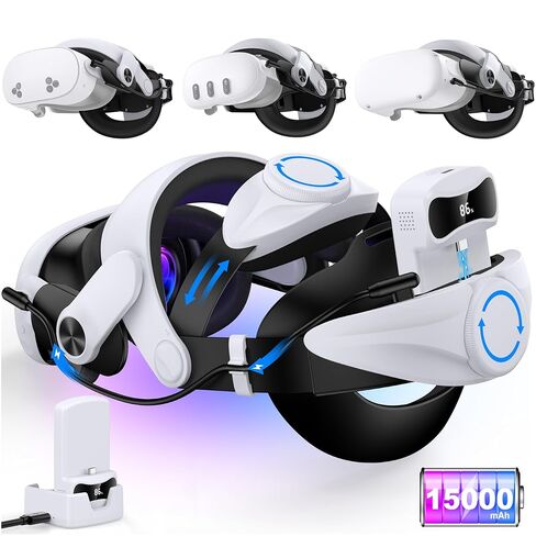 حزام رأس Kawaye Batery لـ META Quest 3S/3/2 ، حزمة Batery الحزمة الساخنة 2x7500mAh و Charger Dock تمتد من 6 إلى 8 ساعات ، حزام مقابض مزدوج قابل للتعديل. in Kuwait