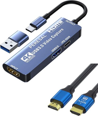بطاقة التقاط الفيديو USB 3.0 مع منفذ PD 100W و USB3.0 ، تسجيل لعبة البث 4K ، 60 إطارًا في الثانية ، HDMI إلى بطاقة التقاط USB-A/USB-C لـ Quest 3 ، Switch ، PS5/4 ، الكاميرا ، Xbox ، الكمبيوتر اللوحي in Kuwait