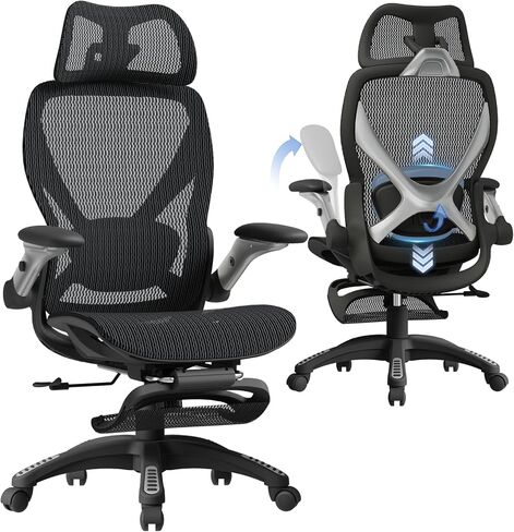 ELABEST X100 Ergonomic Office Chair with Footrest, Big and Tall Home Desk Chair with 5D Flip-Up Arms, Adjustable 3D Lumbar Support,High Back Rolling Computer Chair, Swivel Mesh Chairs (Midnight Mist) in Saudi Arabia