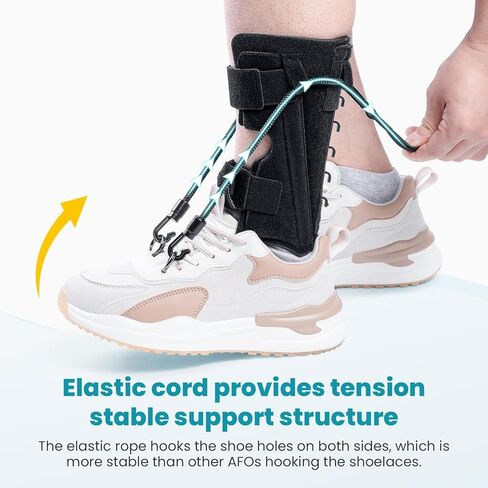 Pozpo Tech AFO Foot Drop Brace Splint, Adjustable Drop Foot Up Ankle Support for Walking with Shoes, Improve Walking Gait, Fits Right & Left, Women and Men - Black in Saudi Arabia
