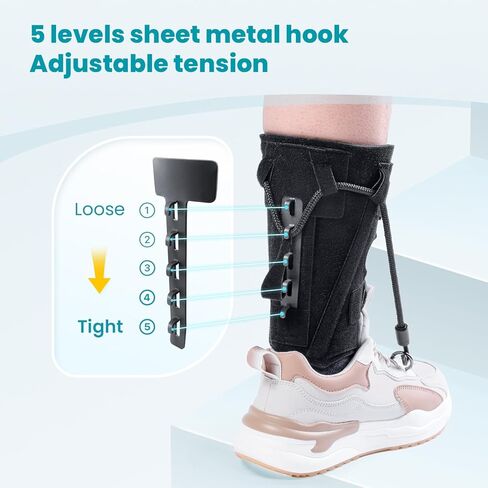 Pozpo Tech AFO Foot Drop Brace Splint, Adjustable Drop Foot Up Ankle Support for Walking with Shoes, Improve Walking Gait, Fits Right & Left, Women and Men - Black in Saudi Arabia