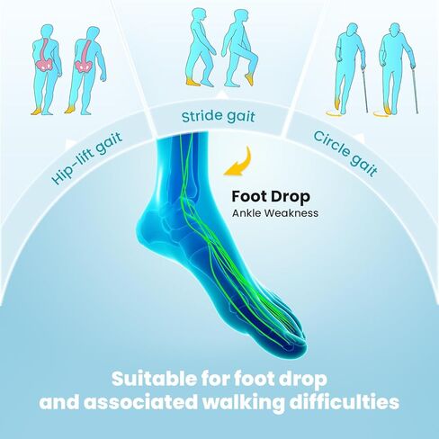 Pozpo Tech AFO Foot Drop Brace Splint, Adjustable Drop Foot Up Ankle Support for Walking with Shoes, Improve Walking Gait, Fits Right & Left, Women and Men - Black in Saudi Arabia