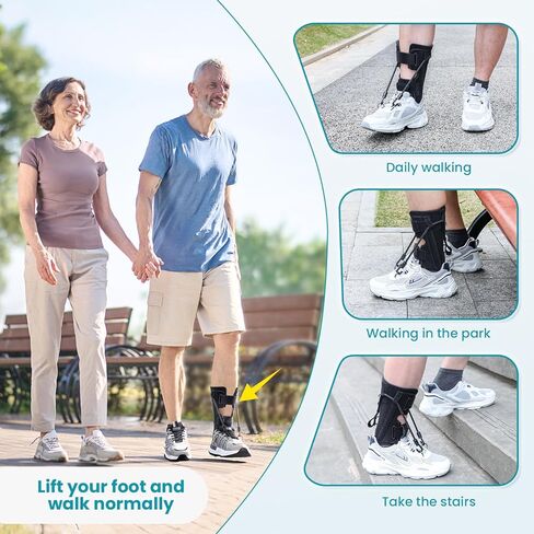 Pozpo Tech AFO Foot Drop Brace Splint, Adjustable Drop Foot Up Ankle Support for Walking with Shoes, Improve Walking Gait, Fits Right & Left, Women and Men - Black in Saudi Arabia