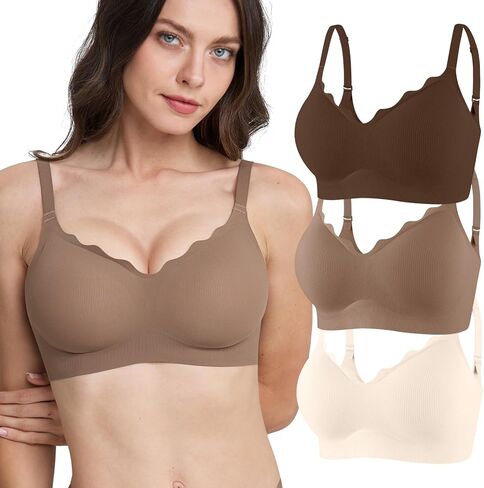 نساء سلس تي شيرت حمالات 3 حزمة حمالة صدر لاسلكية ناعمة اللاسلكية ، تغطية كاملة bralette لا عرض تحت الملابس in Saudi Arabia