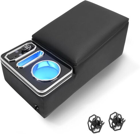 Upgraded Center Console, Truck Bench Front Seats Center Console Organizer and Storage, Cup & Phone Holder for Minivan, SUV, Middle Van, Fast Phone Charging & 7-Color Adjustable LED Lighting (Black) in Saudi Arabia