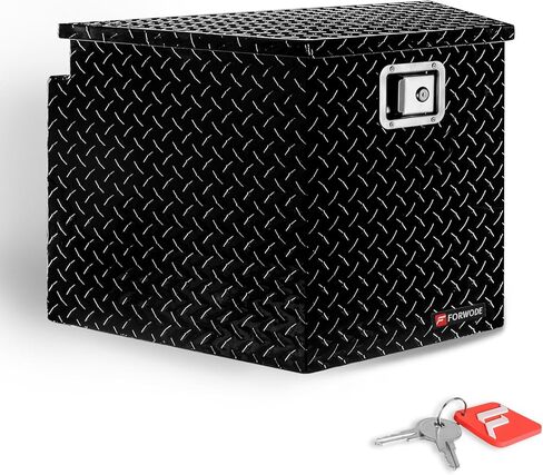 FORWODE 39 Inch Trailer Tongue Box Aluminum Trailer Tool Box for Storage Toolbox, Aluminum Diamond Plate Trailer Tongue Box with Lock - Black in Kuwait