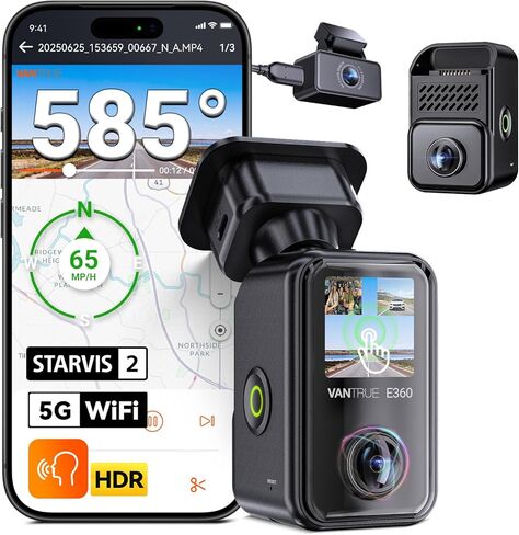 Vantrue E360 Plus 3 Channel 360 درجة WiFi Dash Cam و Dual Starvis 2 و Triple1944p الخلفي الأمامي وداخل Dashcam ، الرؤية الليلية HDR IR ، GPS ، شاشة تعمل باللمس ، وضعية السيارات 24/7 ، دعم LTE ، دعم 1TB كحد أقصى in Kuwait