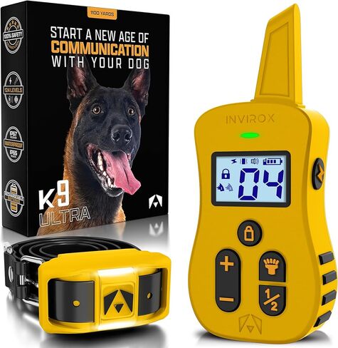 طوق صدمة الكلاب Invirox [سلسلة صيد Ultra K9 X2] 124 مستويات التدريب ، 4 أوضاع قوية مع ضوء ليلي ومجموعة من طوق تدريب الكلاب الآمن 100 ٪ للكلاب الكبيرة IP67 مقاومة للماء in Kuwait
