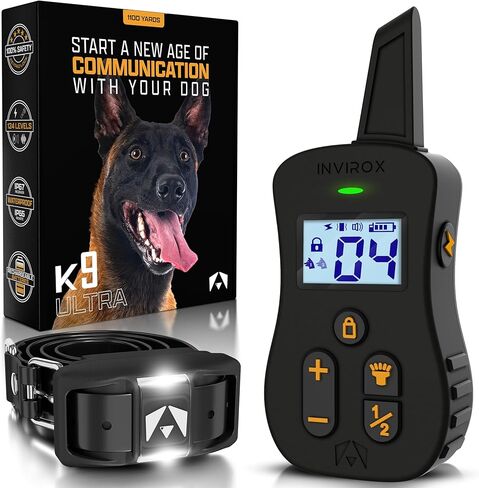 طوق صدمة الكلاب Invirox [سلسلة صيد Ultra K9 X2] 124 مستويات التدريب ، 4 أوضاع قوية مع ضوء ليلي ومجموعة من طوق تدريب الكلاب الآمن 100 ٪ للكلاب الكبيرة IP67 مقاومة للماء in Kuwait