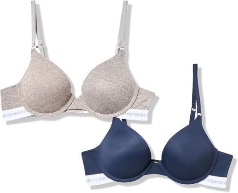 Tommy Hilfiger Womens Micro Push-Up Bra with Underwire and Lace Trim 2-Pack, TH Letters/Balanced Beige, 34B in Saudi Arabia