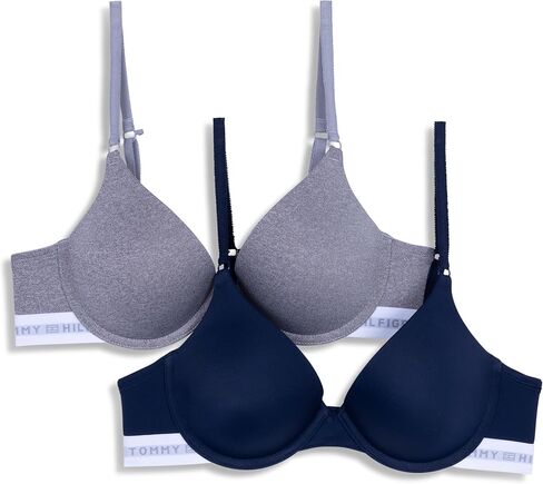 Tommy Hilfiger Womens Micro Push-Up Bra with Underwire and Lace Trim 2-Pack, TH Letters/Balanced Beige, 34B in Saudi Arabia