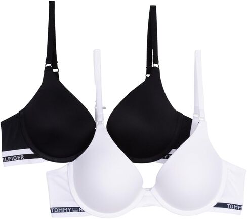 Tommy Hilfiger Womens Micro Push-Up Bra with Underwire and Lace Trim 2-Pack, TH Letters/Balanced Beige, 34B in Saudi Arabia