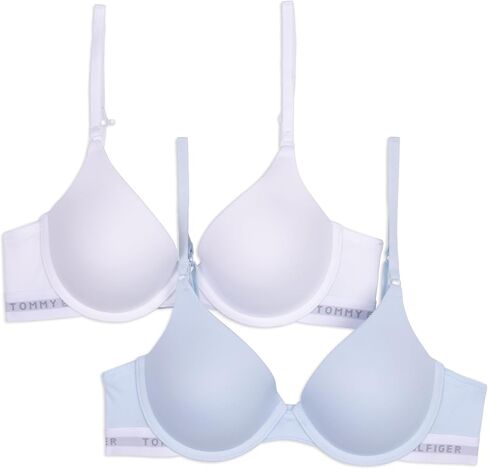 Tommy Hilfiger Womens Micro Push-Up Bra with Underwire and Lace Trim 2-Pack, TH Letters/Balanced Beige, 34B in Saudi Arabia