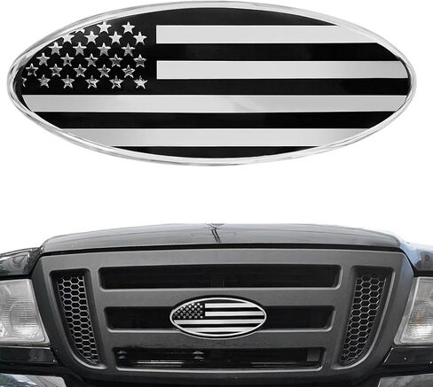 Front Grille American Flag Emblem for Ford, Replacement for Ford Emblem, 9 Inch Aluminum Front Grill Rear Tailgate Oval Emblem, Car Exterior Accessories fit for Ford F150 F250 F350 (Black) in Saudi Arabia