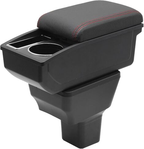 Car Armrest Box for Nissan Versa Almera 2020-2024 Auto Accessories Center Console Leather Arm Rest Double-Layer Storage Space with Cup Holder (Black Thread) in Saudi Arabia