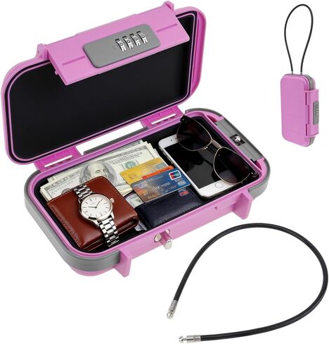 Portable Safe Box, Combination Security Case LockBox with Code, Waterproof Anti-Theft Safety Lock Box with Removable Chain for Beach, Dorm, Personal Items Storage in Saudi Arabia