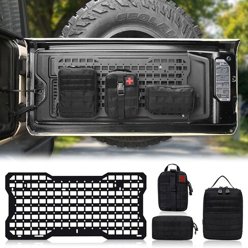 MAIKER Tailgate Table Storage Lock Box Compatible with Jeep Wrangler JK JKU JL JLU 4 Door, Multi-Functional Rear Foldable Table Cargo Shelf Storage Molle Panel Camping Desk in Saudi Arabia