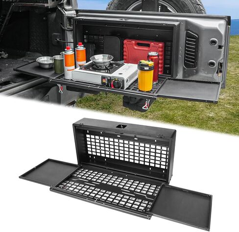 MAIKER Tailgate Table Storage Lock Box Compatible with Jeep Wrangler JK JKU JL JLU 4 Door, Multi-Functional Rear Foldable Table Cargo Shelf Storage Molle Panel Camping Desk in Saudi Arabia