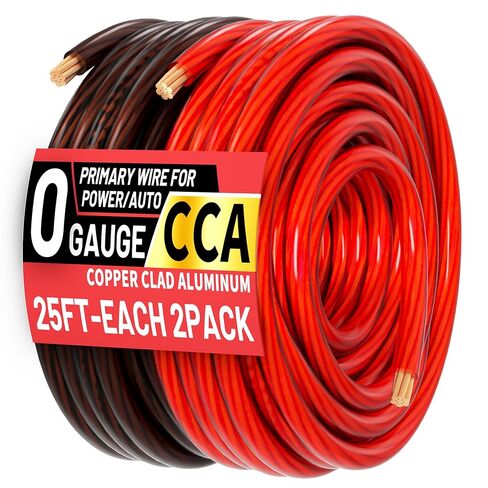 8 Gauge 25ft Each-Black/Red CCA Wire, Low Voltage Primary Automotive or Ground Cable, Battery Cable, 8AWG, Car Audio, RV, Car Amplifier Power, Amp Wiring Kit, Translucent Jacket in Kuwait