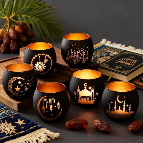 SHMILMH Ramadan Table Decor, Ramadan Mubarak Decoration, Glass Votive Tealight Candle Holders, Eid Decorations for Home Gift in Saudi Arabia