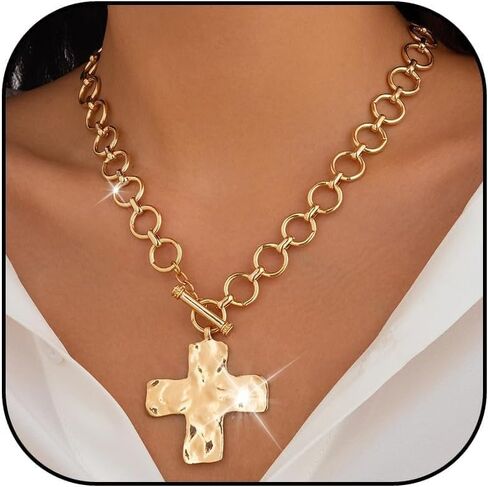 قلادة متقاطعة مكتنزة للنساء العصرية مكتنزة قلادة ذهبية غامضة صليب بيان قلادة ورقة مربع الأزياء مجموعة المجوهرات مجموعة هدية in Kuwait