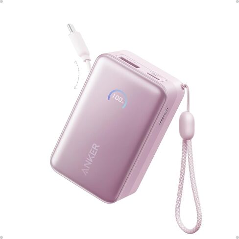 Anker Nano Power Bank, 10,000mAh Portable Charger with 2.3 ft InstaCord Retractable Cable, 45W Max Compact Battery Pack, Smart Display, for iPhone 16 / 15 Series, iPad, Galaxy, Pixel, and More in Saudi Arabia