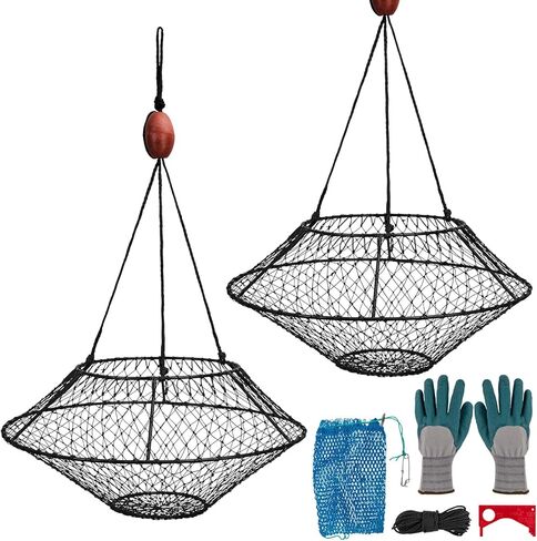 QualyQualy Crab Ring Trap Net, Ring Crab Kit Lobster Hoop, Portable Folded Crab Cage, Crabing Accessories with Bait, Heavy Crab Nets for Crabbing in Saudi Arabia