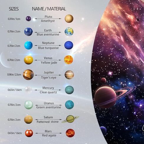 Runyangshi Nine Planets Solar System Model Crystal Ball - Natural Crystal Gemstone Marble Space Home Desk Decoration - Creative Gifts in Kuwait