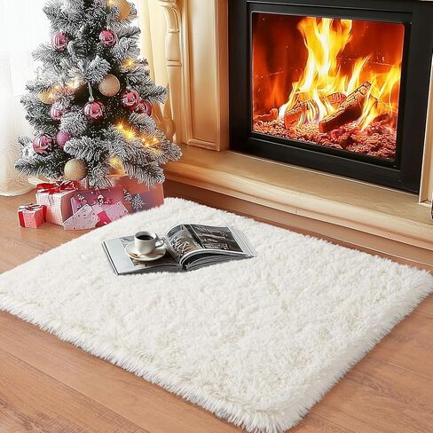 8x10 Area Rugs for Living Room, Ultra Soft Fluffy Shag Floor Carpet, Modern Indoor Plush Fuzzy Rugs for Bedroom Kids Room Nursery Dorm Home Decor Aesthetic, Cream White in Saudi Arabia