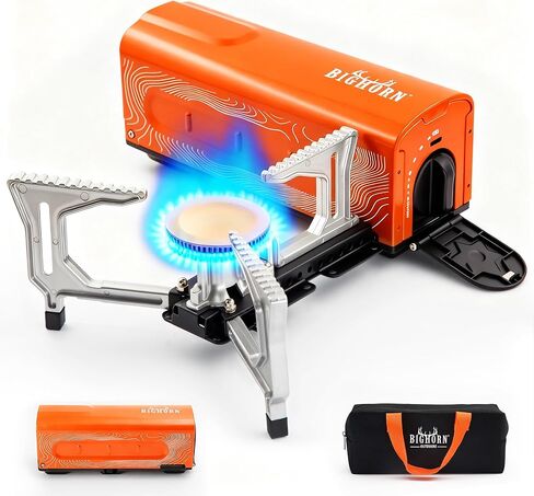 BIG HORN OUTDOORS Butane Camping Stove, Portable Folding Gas Burner with Carry Bag for Camping, Emergency Use and Outdoor Cooking in Saudi Arabia