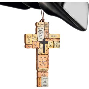 Cross for Car Mirror معلقة هدايا مسيحية للرجال ، والنساء - مسح الهاتف للحصول على إكسسوارات ديكور الظهر اليومية للكتاب المقدس ، هدية دينية زخرفة يسوع لسائق الشاحنة (أنا معك دائمًا) in Kuwait