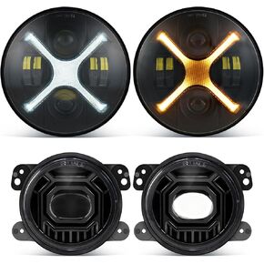 7inch LED JK Headlights Round Chrysanthemum Petal RGB DRL Compatible with Wrangler JK JKU TJ LJ in Kuwait