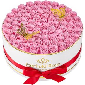 إيترفيلد 77 قطعة محفوظة الورود في صندوق ، الورود الأزهار إلى الأبد التي تستمر أكثر من عام من هدايا زهور صندوقها لزوجتها النسائية (الورود الحمراء ، صندوق جلد الغزال الأبيض) in Kuwait