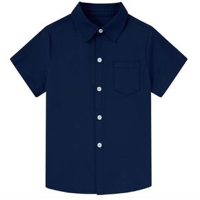 Funnycokid Boys Button Down Shirts Short Sleeve Dress Shirt Solid Formal Uniform 2-10 Years in Kuwait