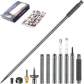 Trekking Pole Tactical Walking Stick, Multifunctional Lightweight Aircraft Aluminum Collapsible Survival Hiking Pole with Canvas Storage Bag for Women Men Seniors Camping Backpacking in Kuwait