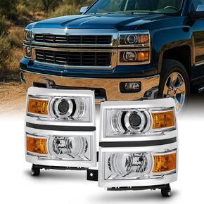 AKKON - For 2014 2015 Chevy Silverado 1500 Pickup Truck Black Bezel Porjector Headlight Lamp Assembly Driver + Passenger Side in Kuwait